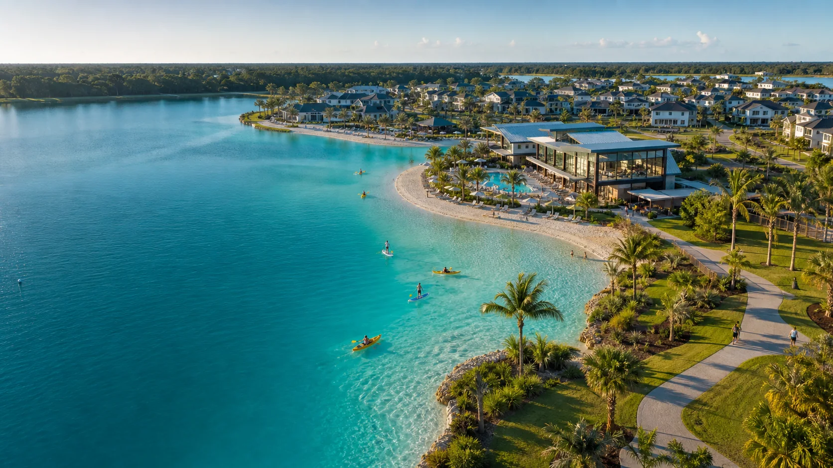 Conceptual aerial view of lagoon-community living in Florida